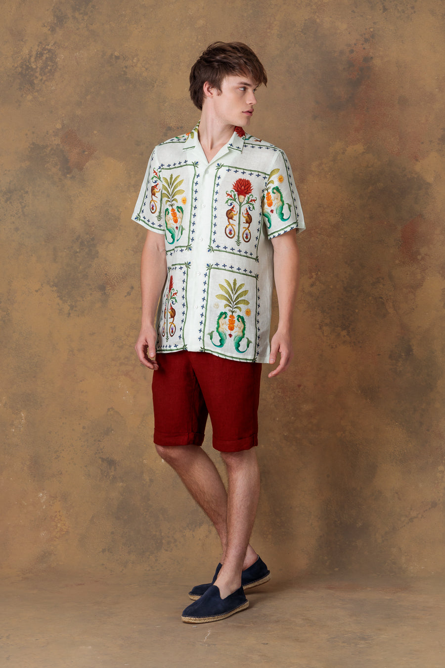 Camisa de lino bowling verde para hombre silvan