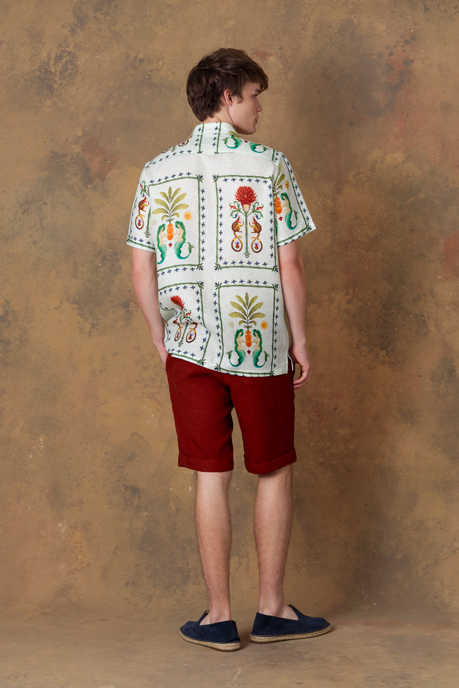 Camisa de lino bowling verde para hombre silvan