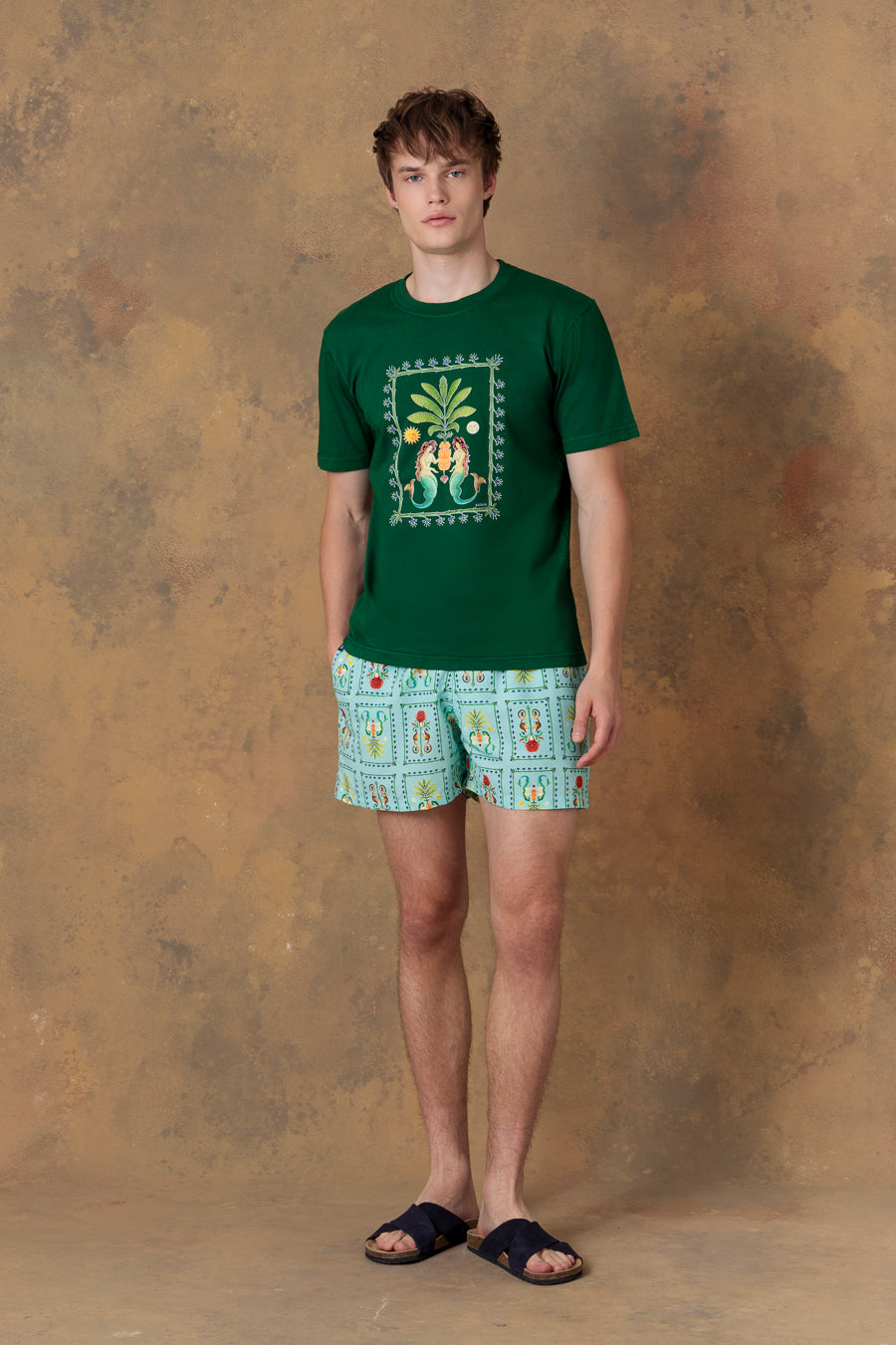 Camiseta de algodón marea verde para hombre