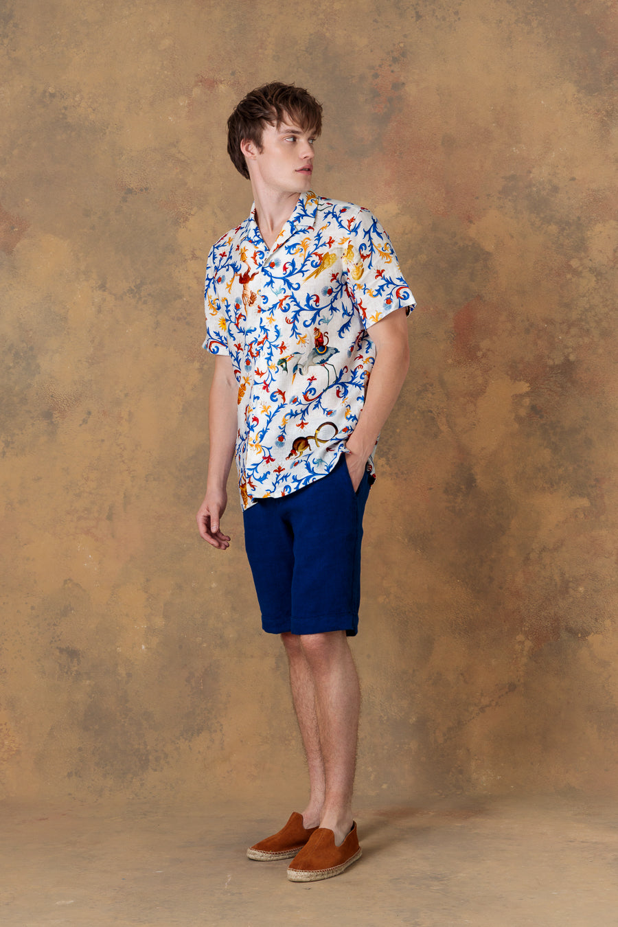 Camisa de lino bowling blanca para hombre chiron
