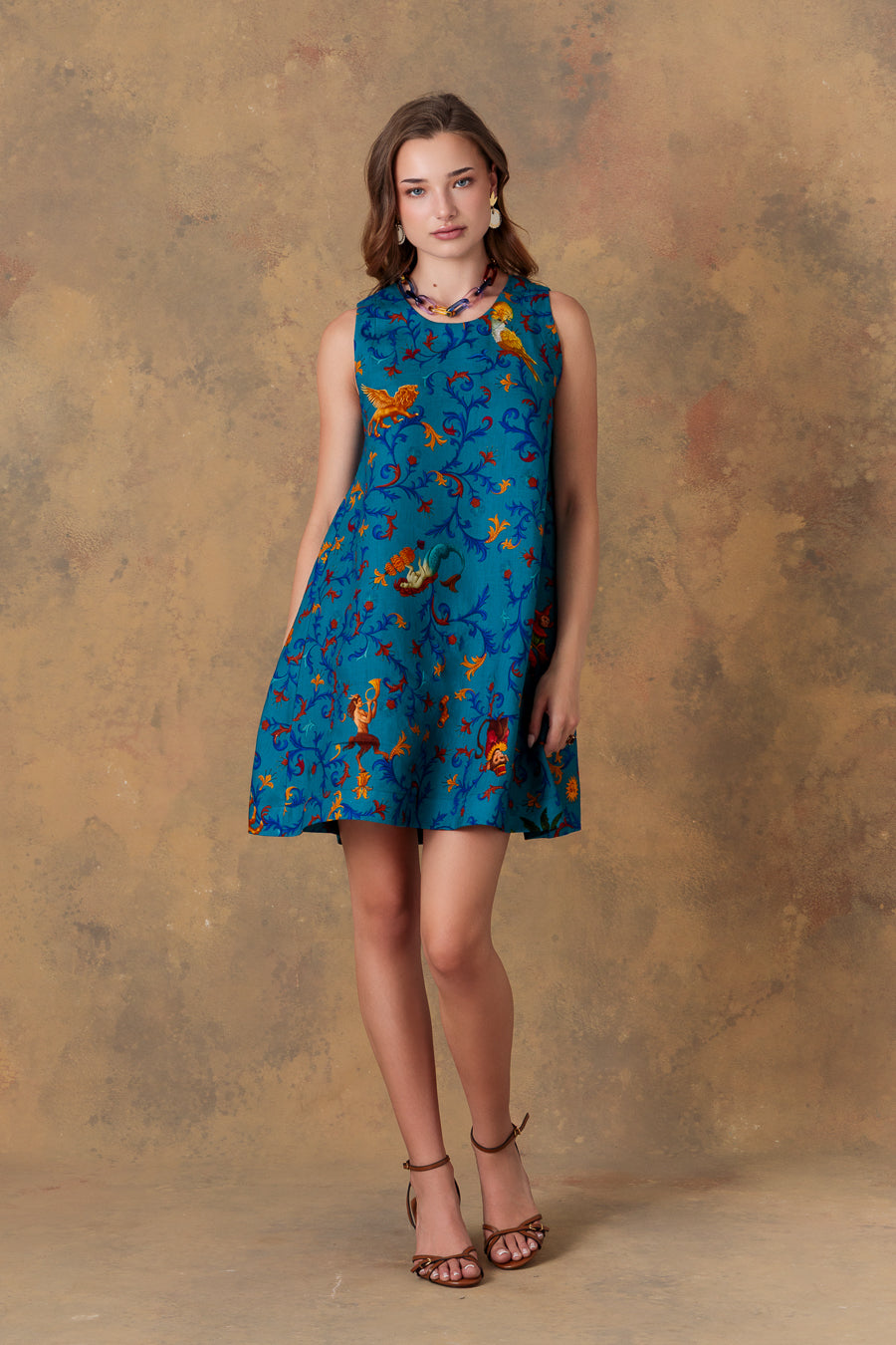 Vestido de lino petroleo para mujer delphos