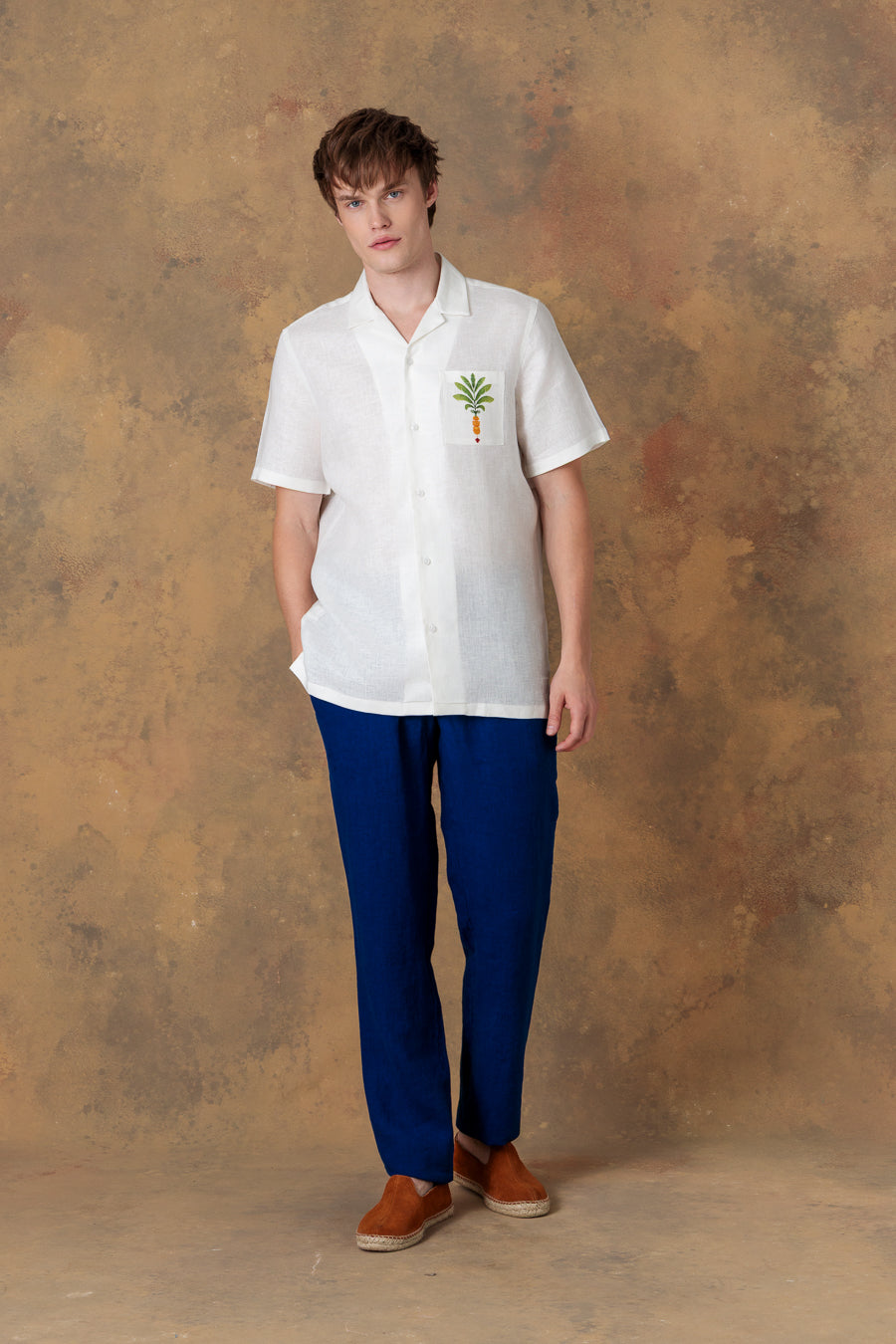 Camisa de lino bowling blanca para hombre thalos