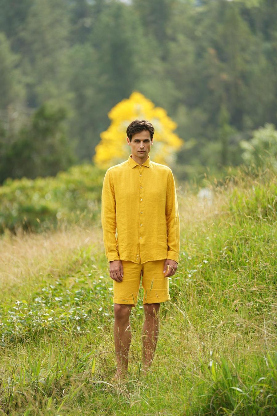 men’s linen shirt yellow fruit basic