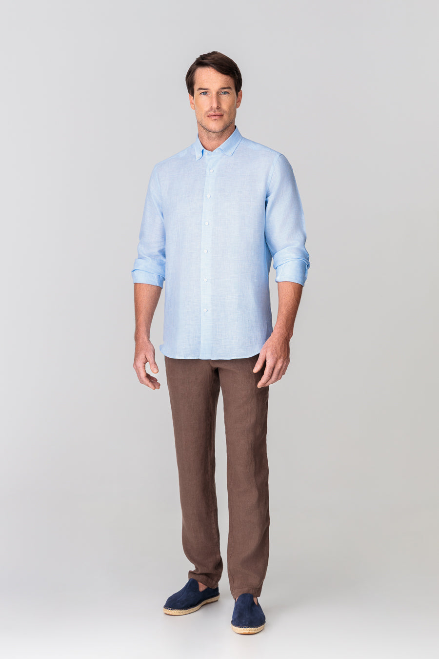 men’s linen shirt checks blue