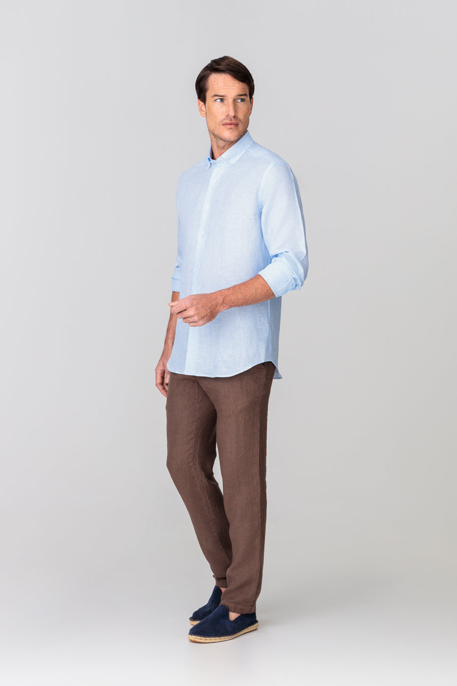 men’s linen shirt checks blue