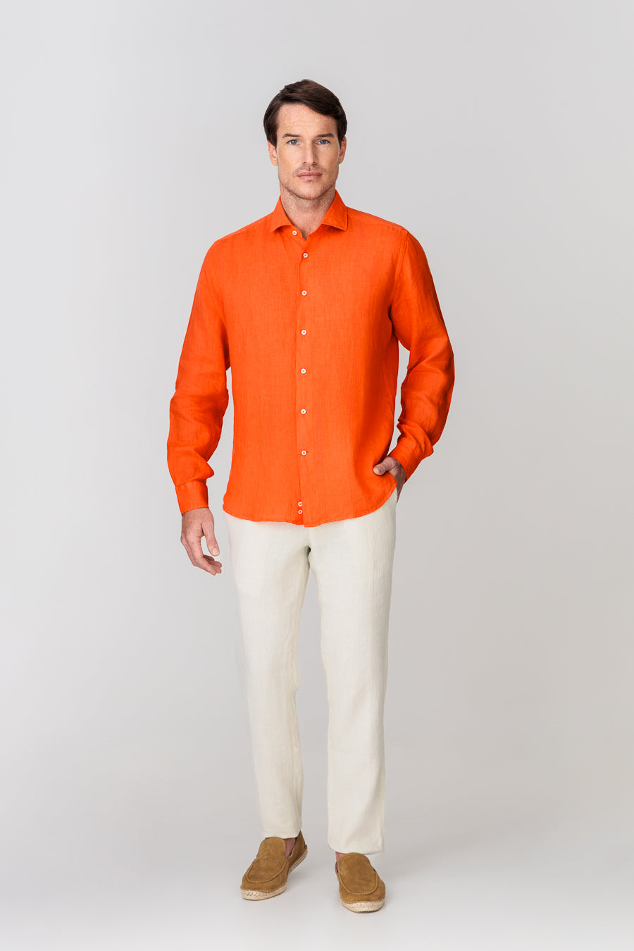 camisa lino para hombre naranja