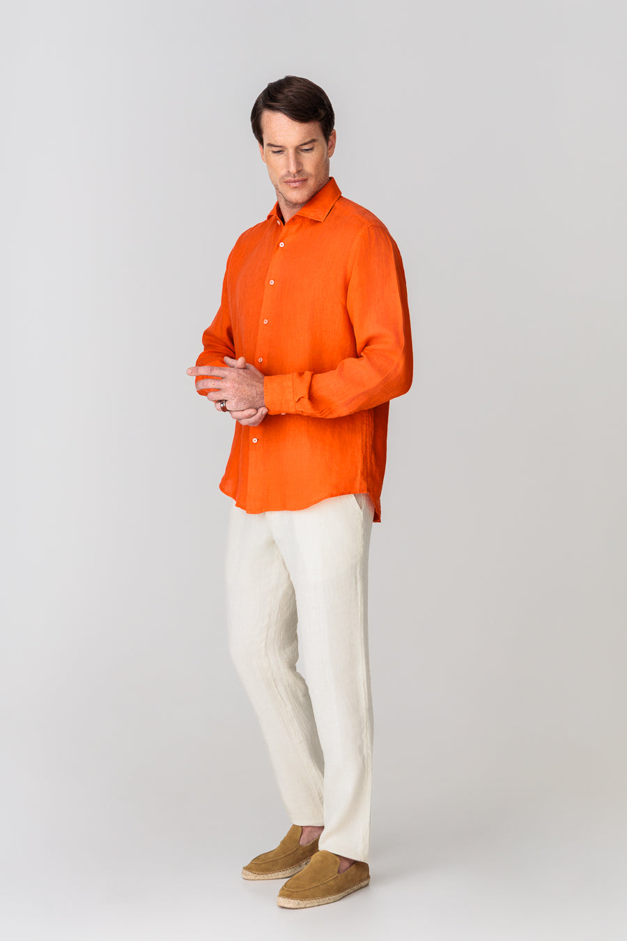 camisa lino para hombre naranja