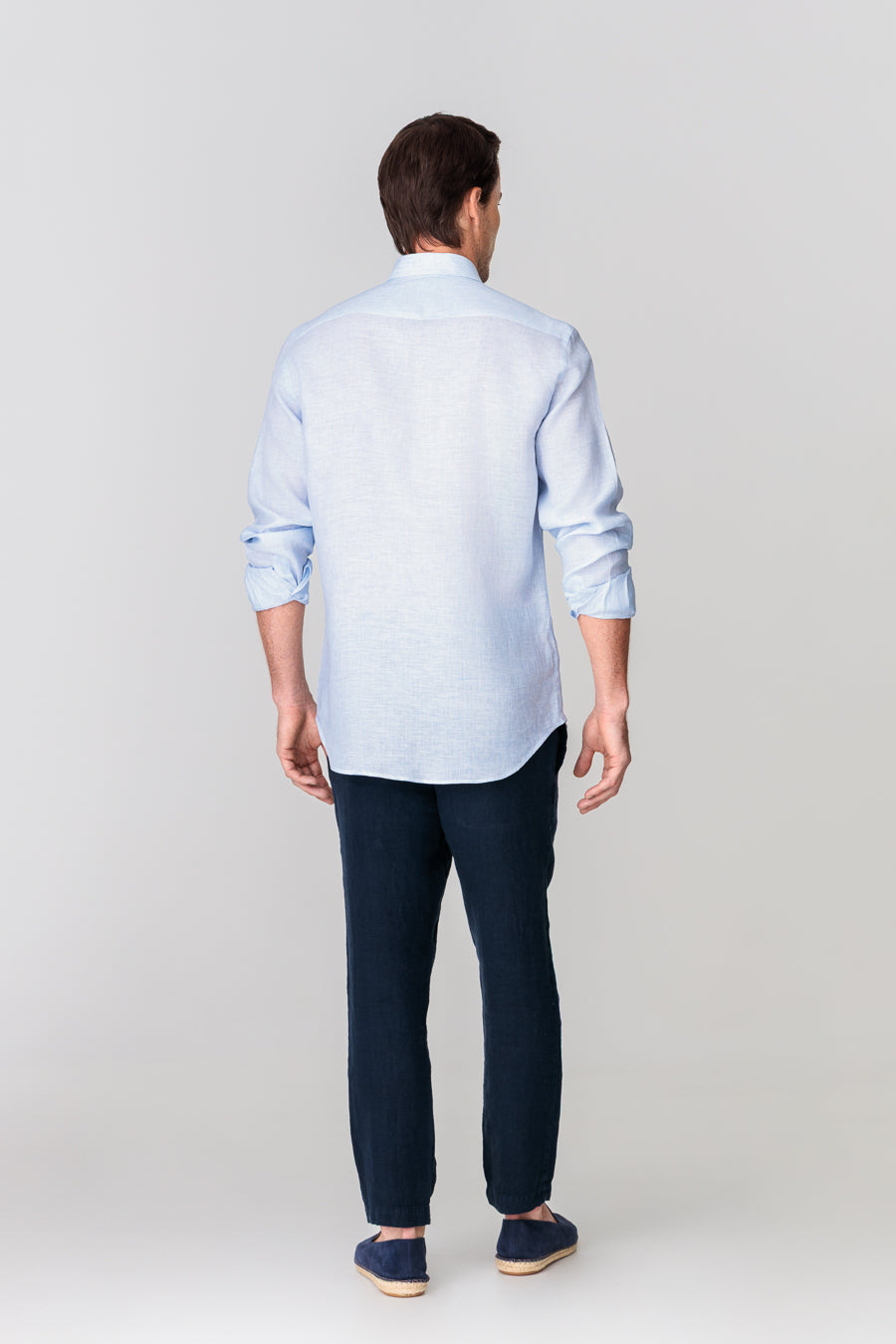 men’s linen shirt mini stripes blue