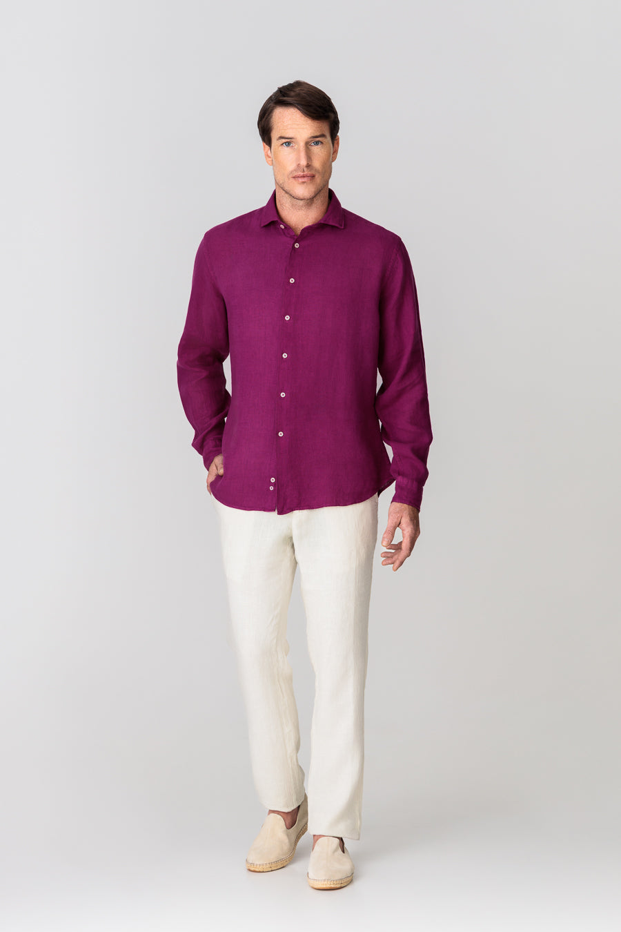 camisa lino para hombre fuxia