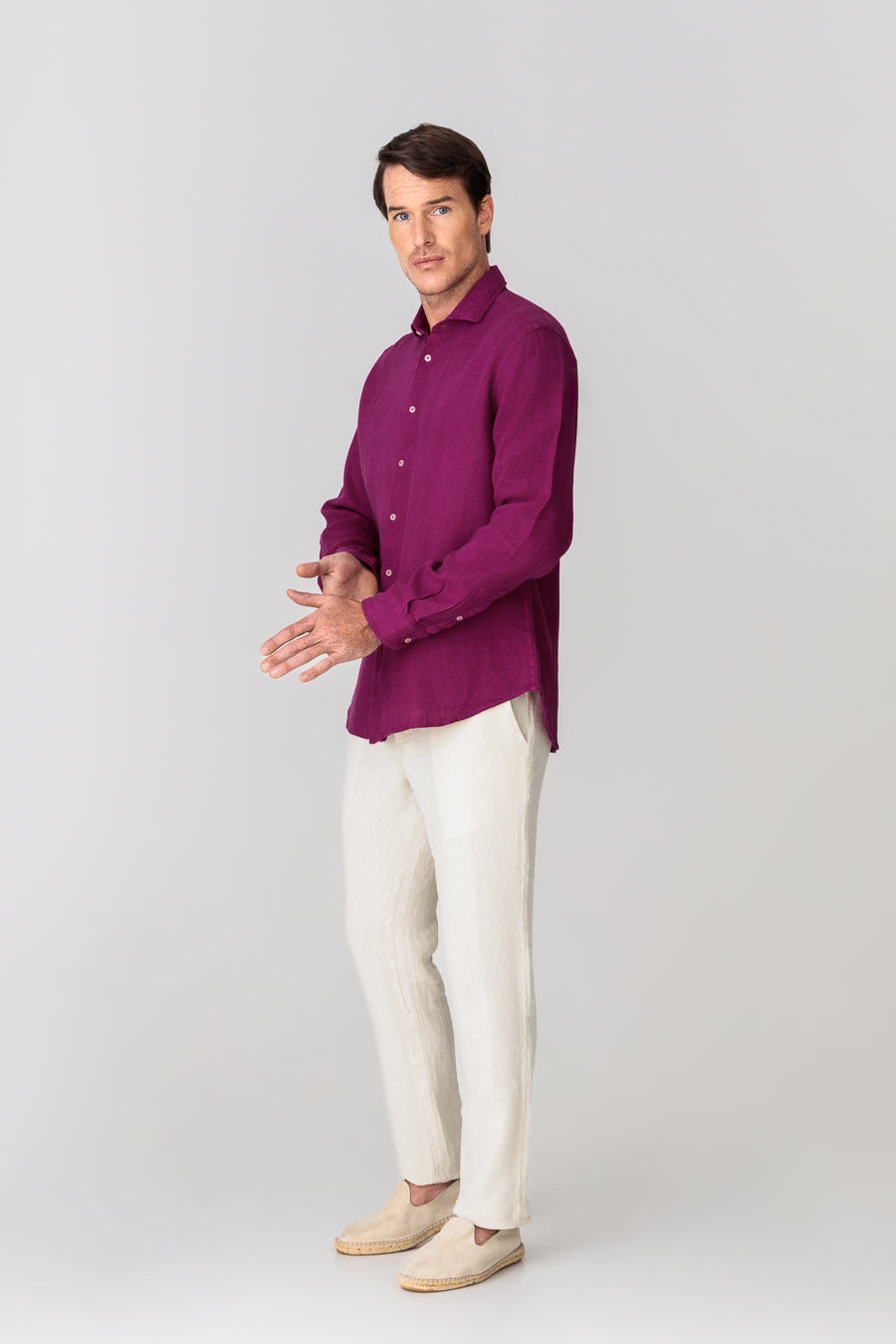 camisa lino para hombre fuxia