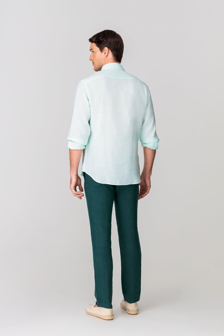 camisa de lino para hombre turquesa claro