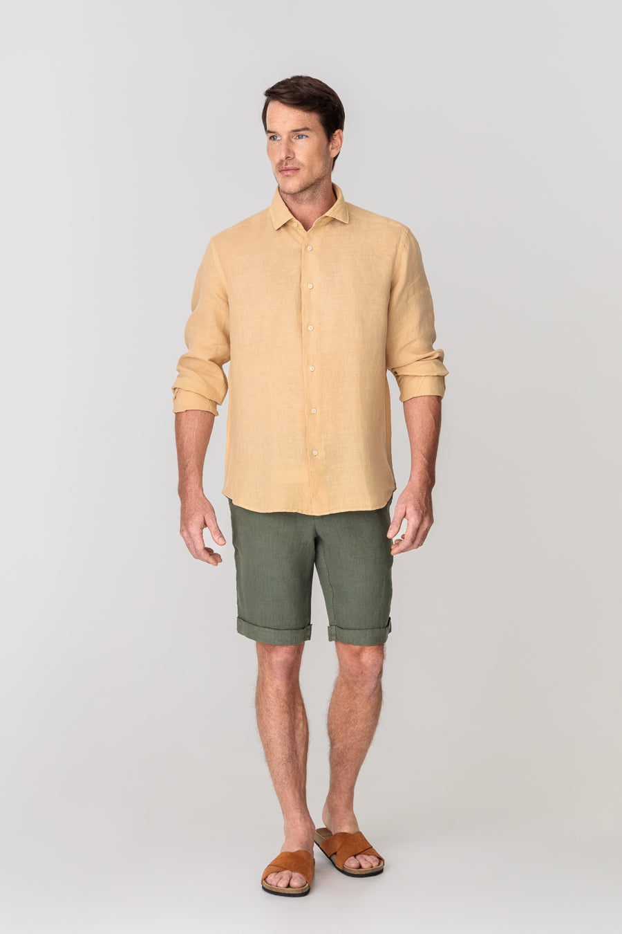 men’s linen shirt dark beige basic