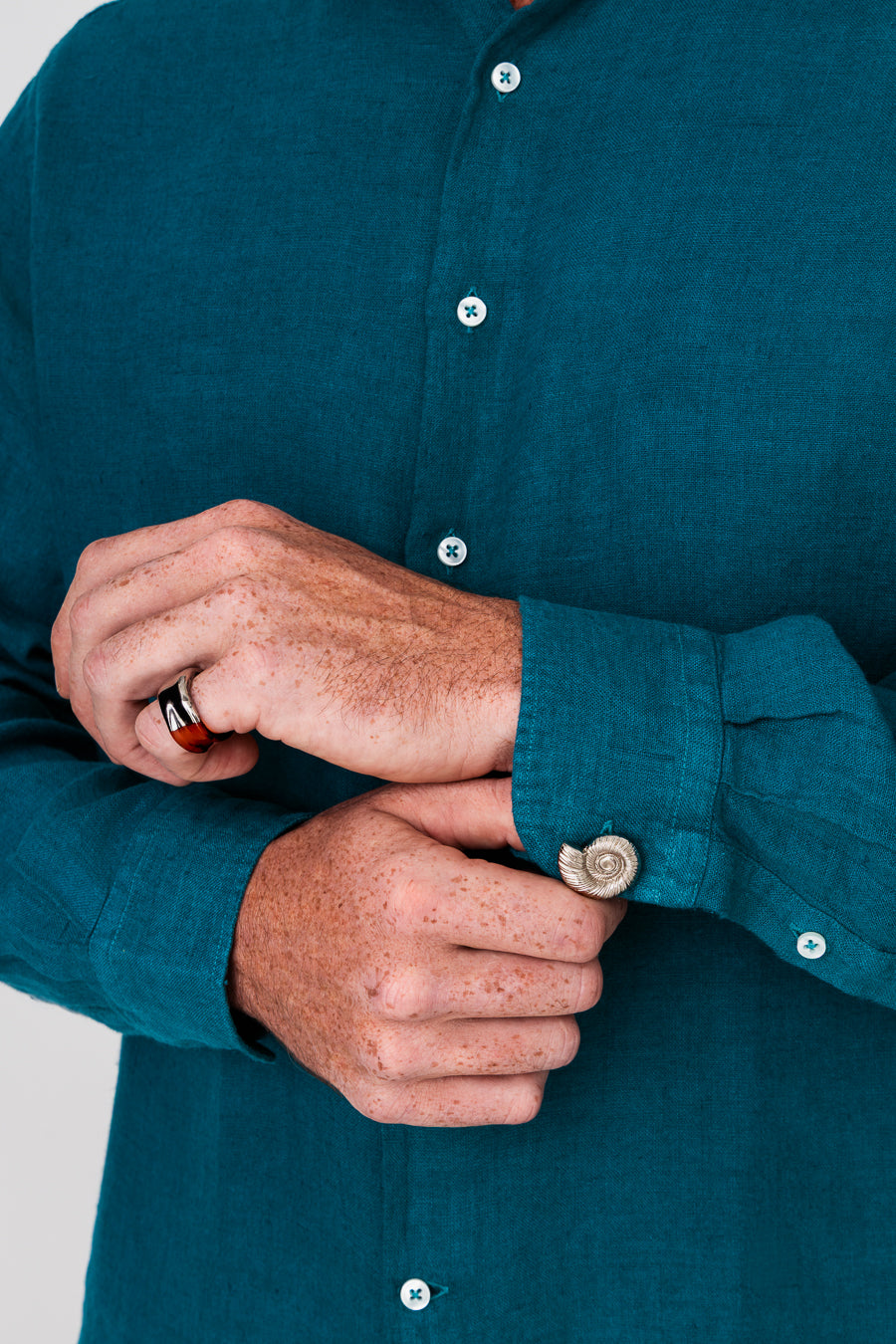 men’s linen shirt petrol blue basic