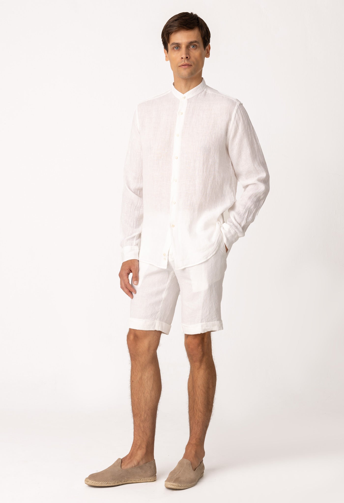 camisa de lino básica mao blanca mc