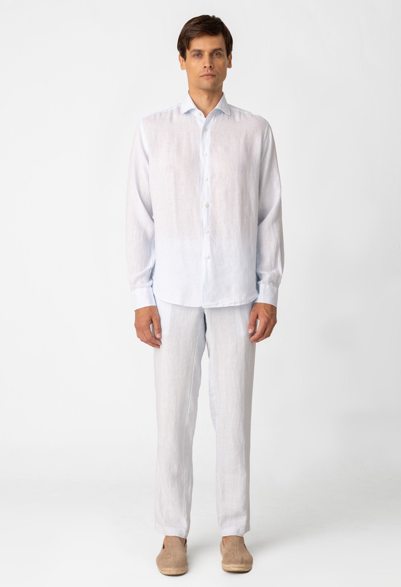 camisa básica de lino azul