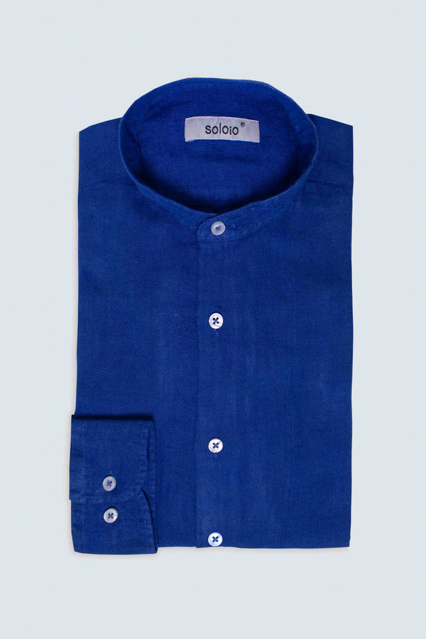 basic linen shirt mao blue ink
