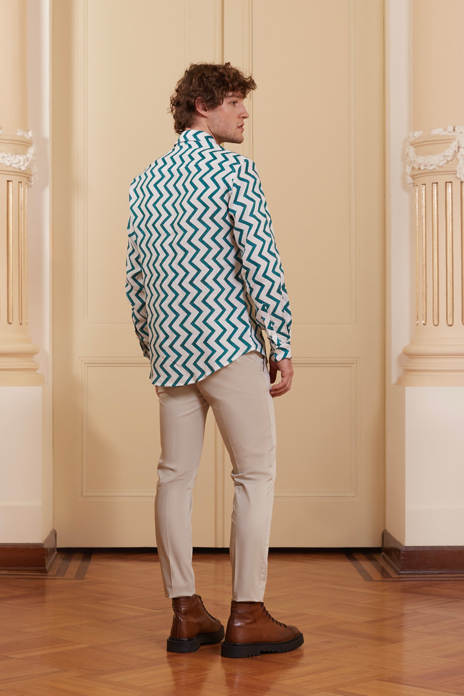 camisa de lino zigzag verde