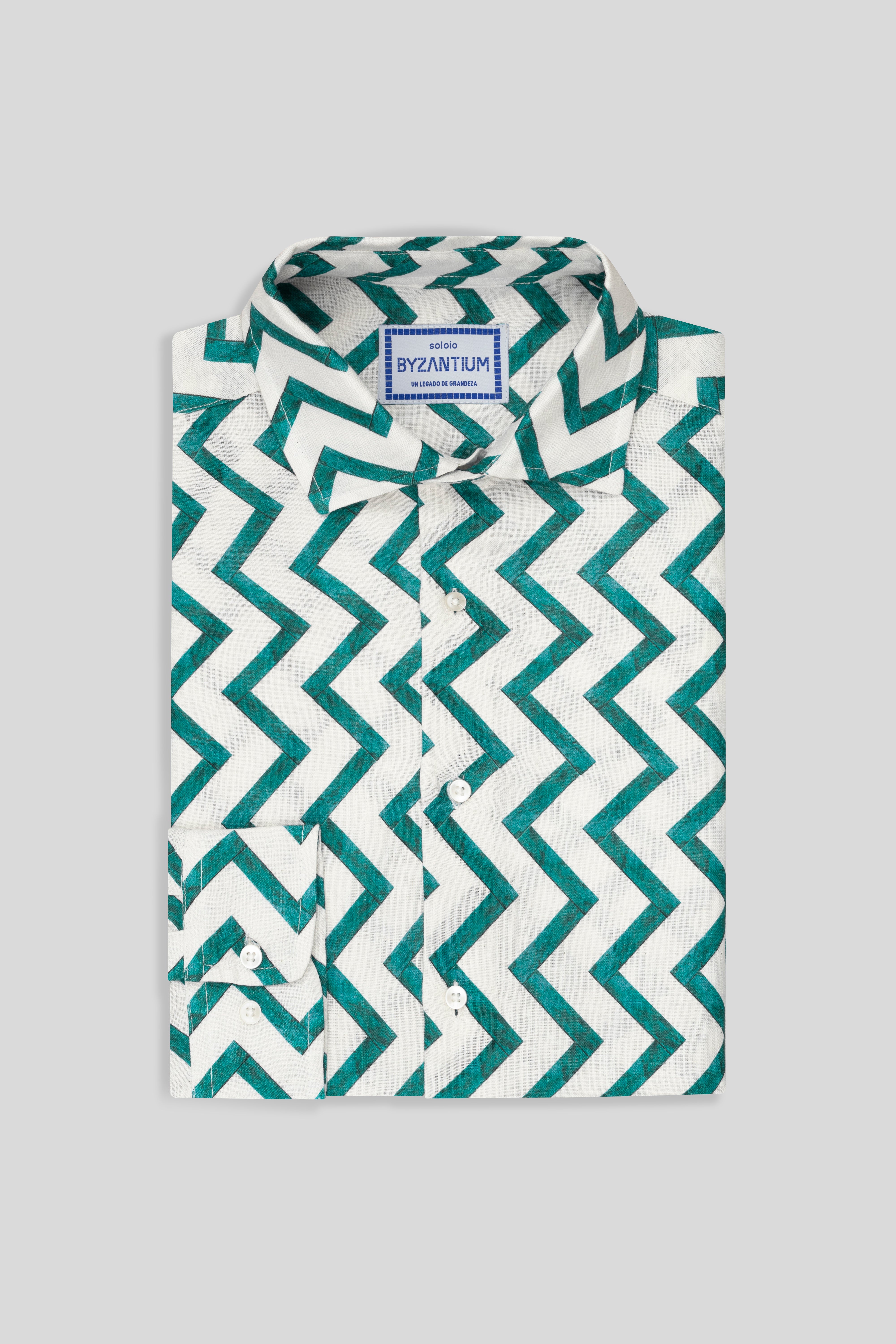 camisa de lino zigzag verde