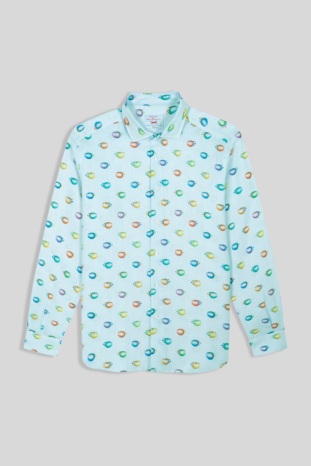 linen pufferfish shirt turquoise - soloio