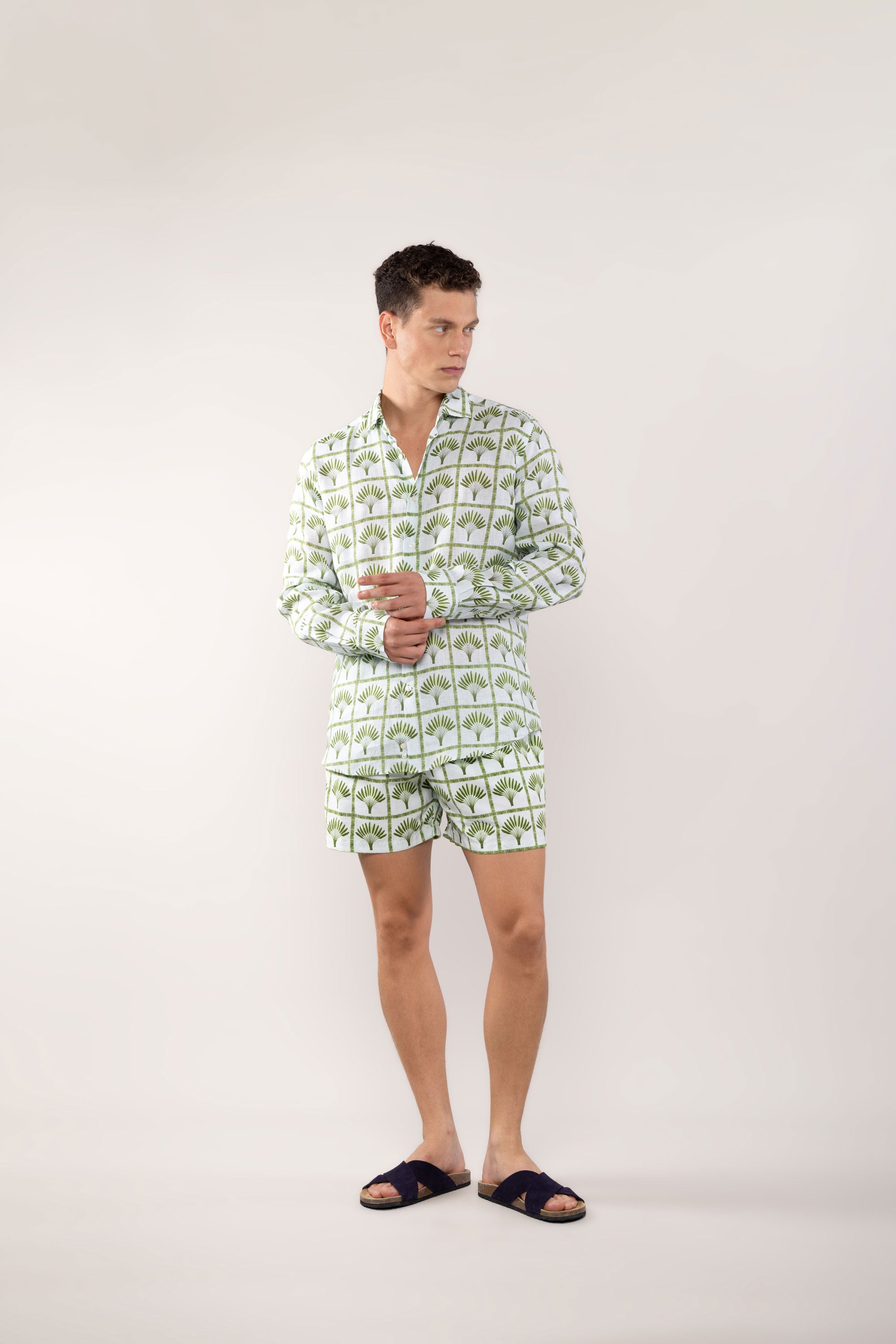 men’s linen shirt green palmar3
