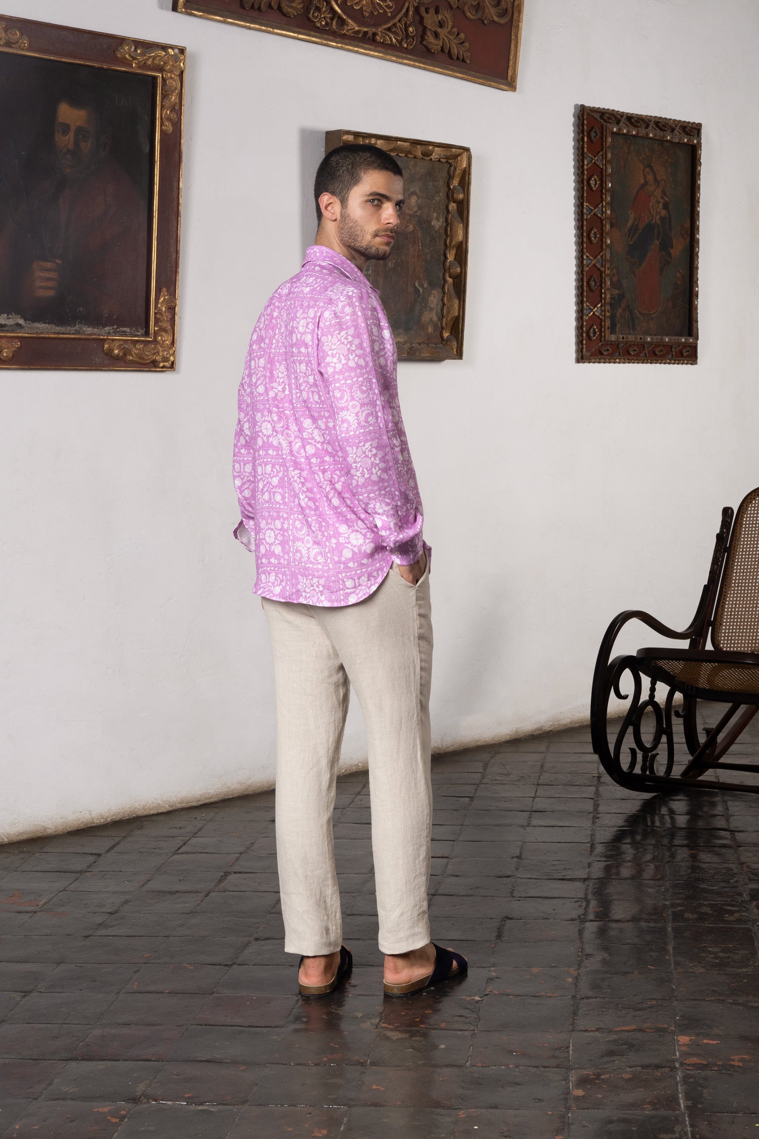 men’s linen shirt pink ferghana