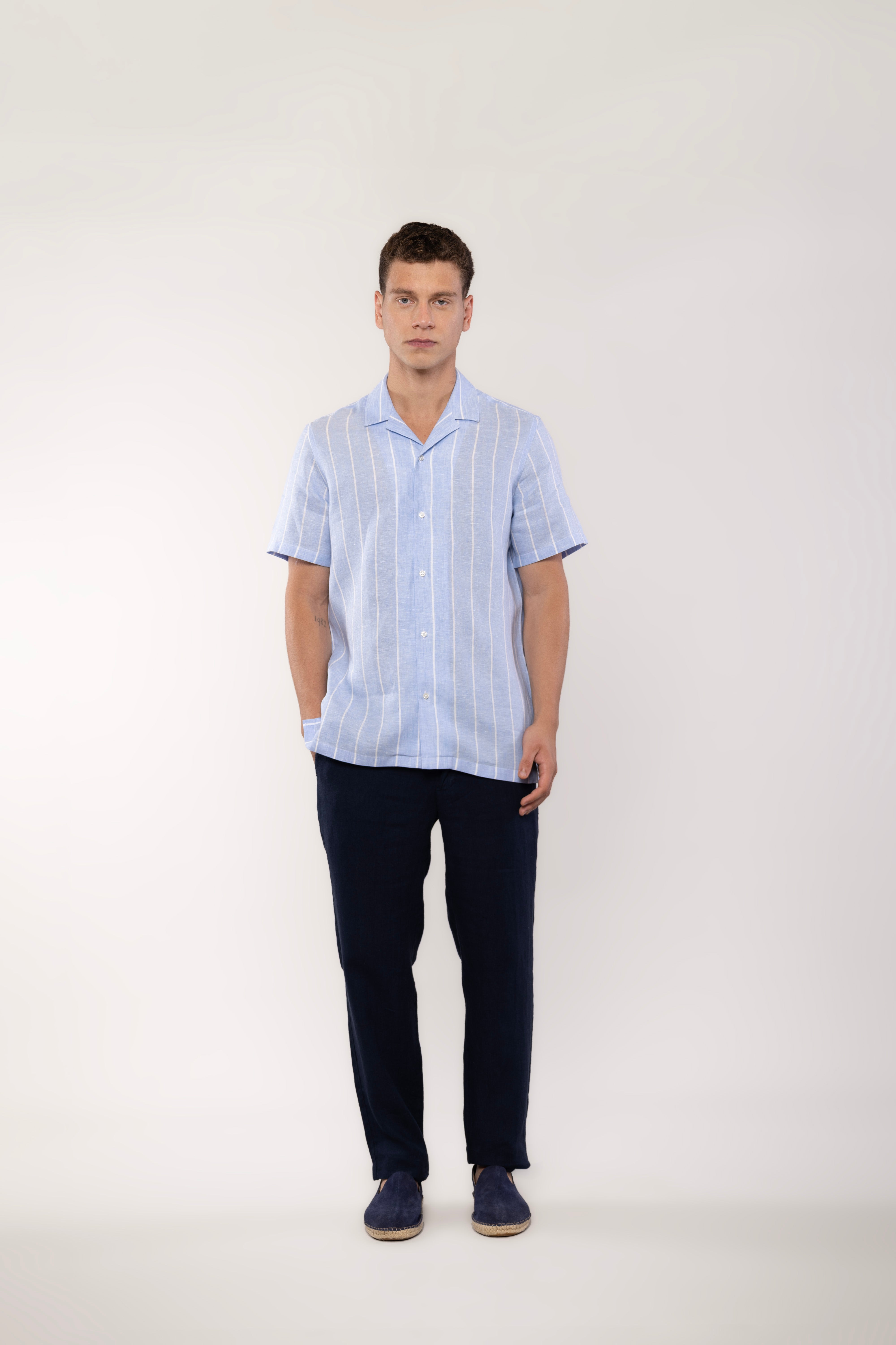 men’s linen shirt striped blue