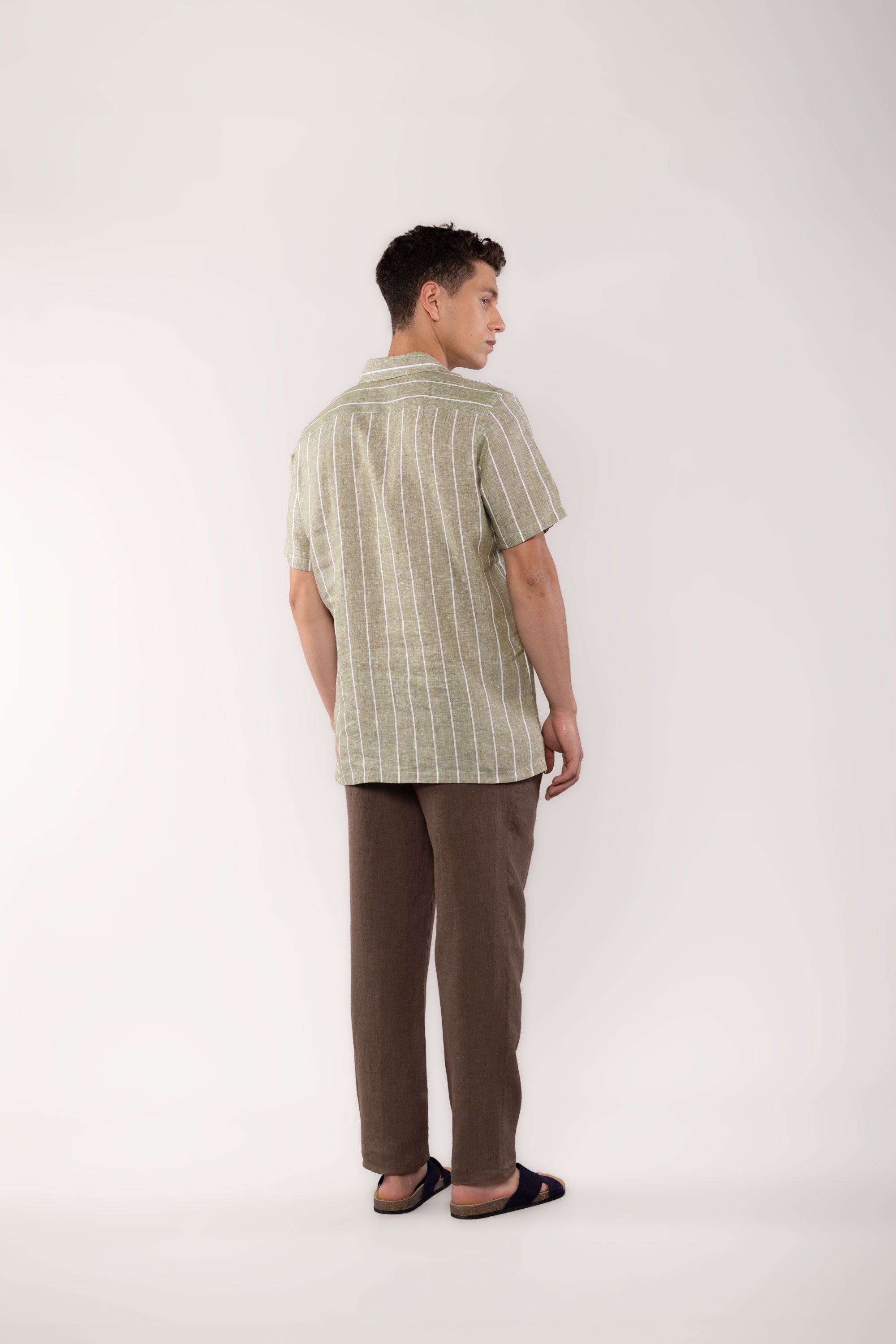 men’s linen shirt striped green