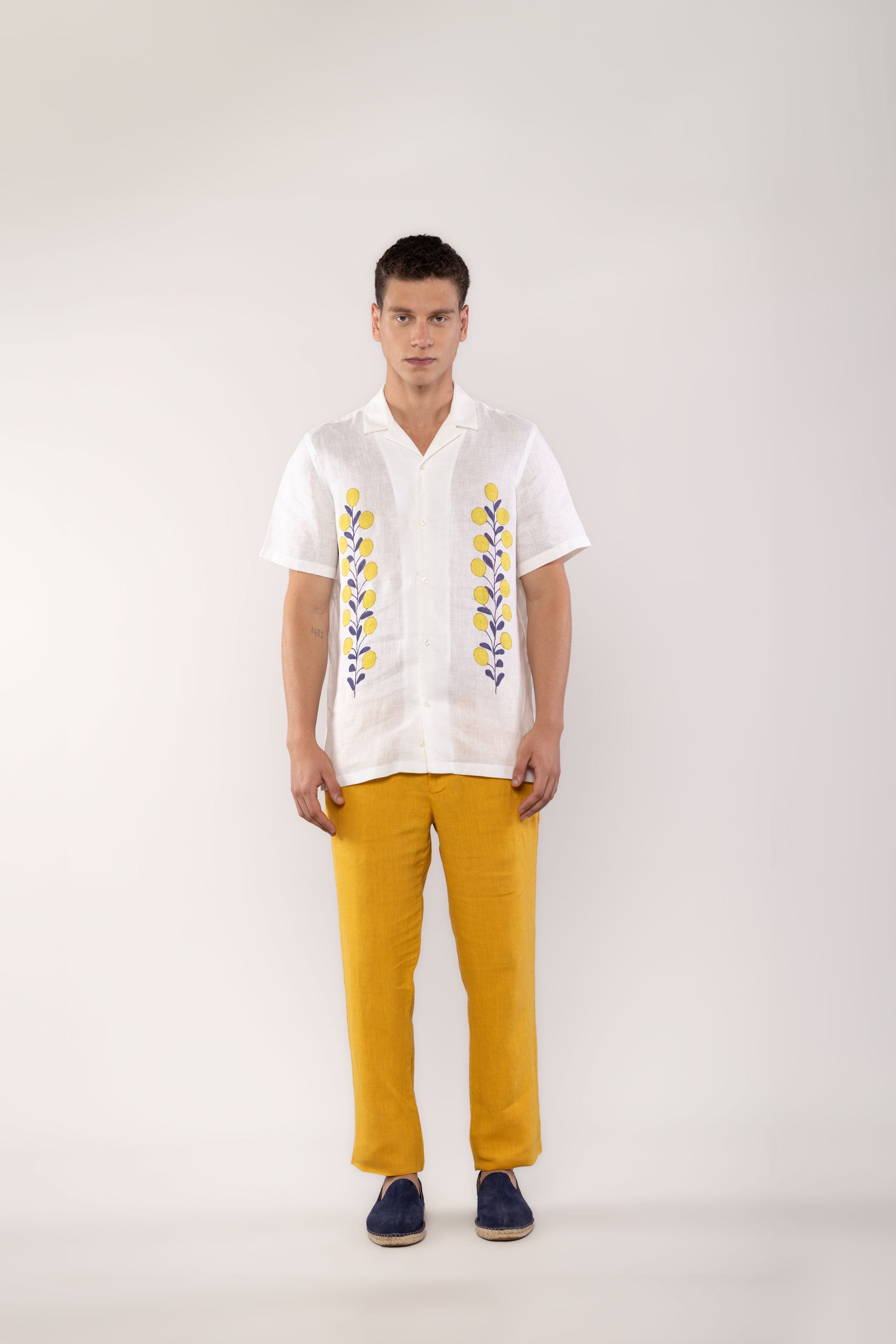 men’s linen shirt yellow mirzo