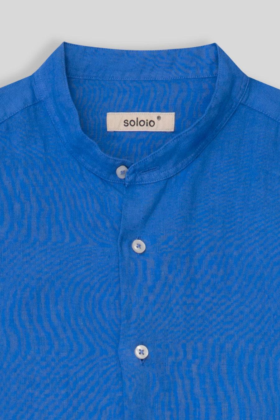 basic linen shirt mao collar blue intense - soloio