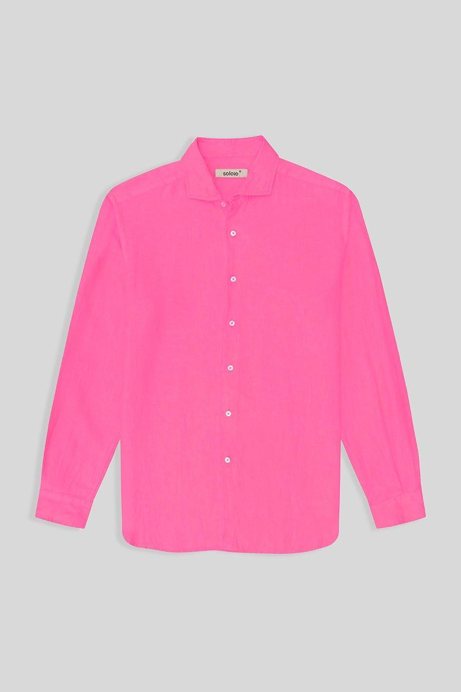 basic linen shirt bright pink - soloio
