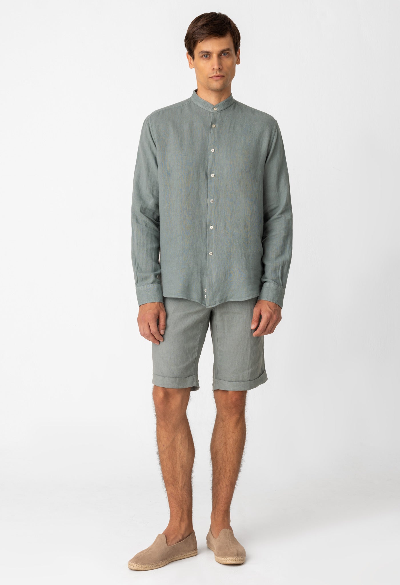 basic linen shirt mao gray