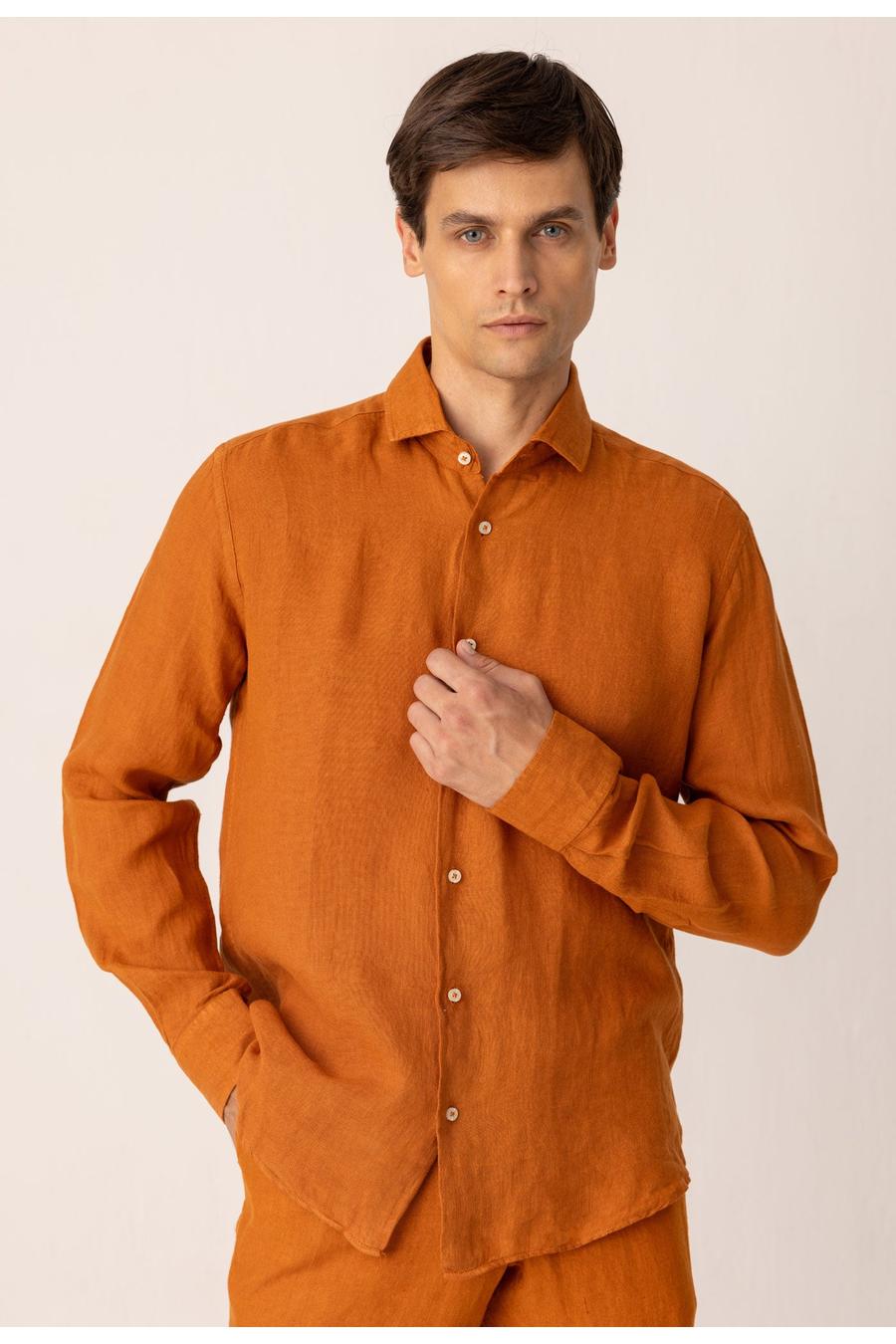 pantalón de lino miel básico para hombre