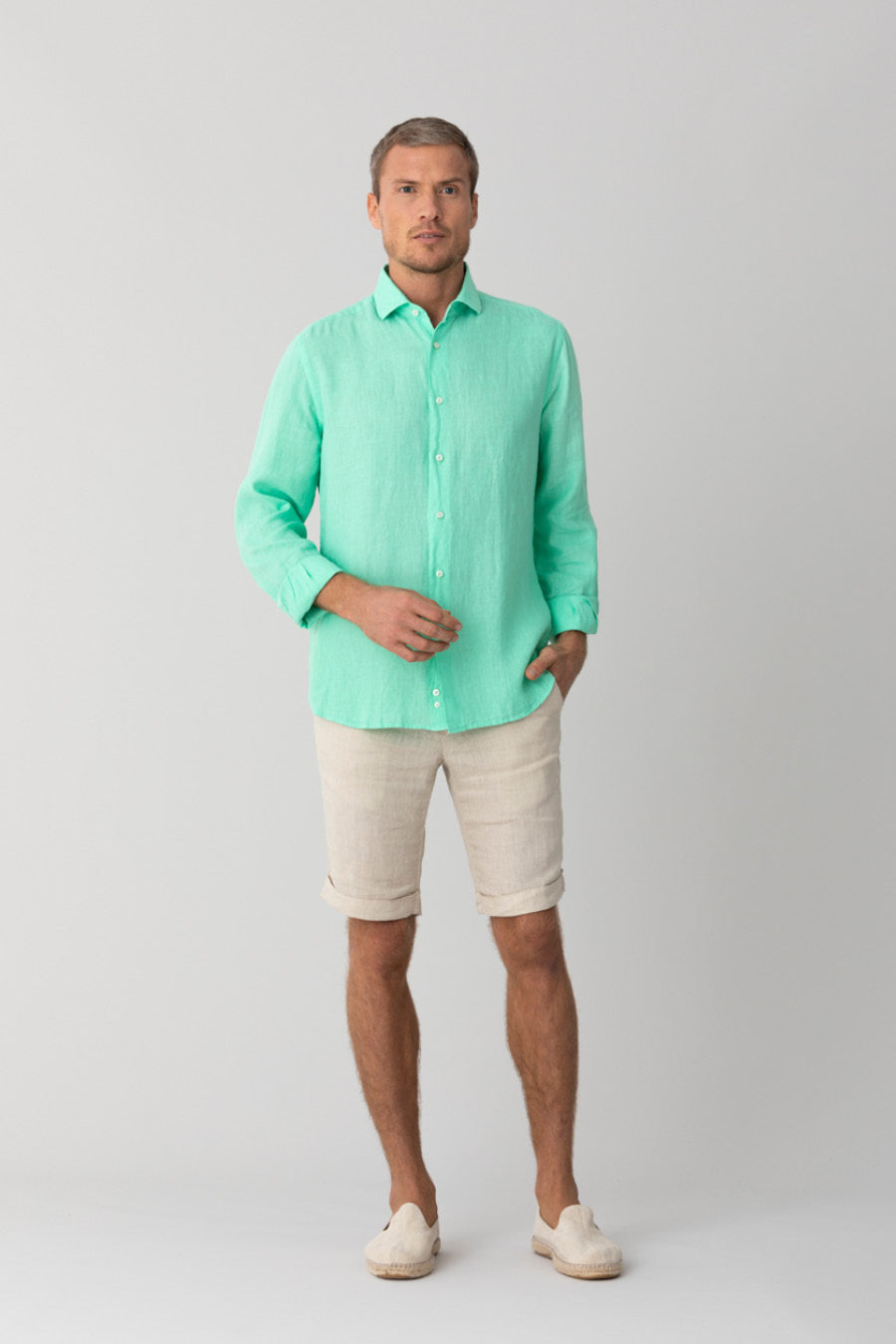 camisa básica de lino honeydew