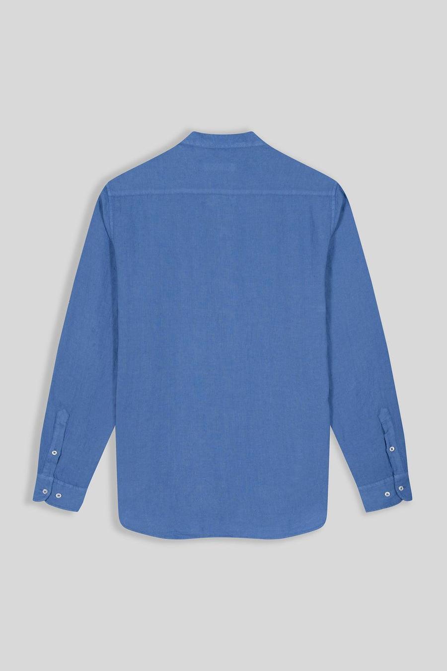 basic linen shirt mao collar blue - soloio