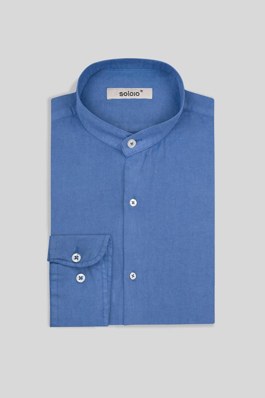 basic linen shirt mao collar blue - soloio