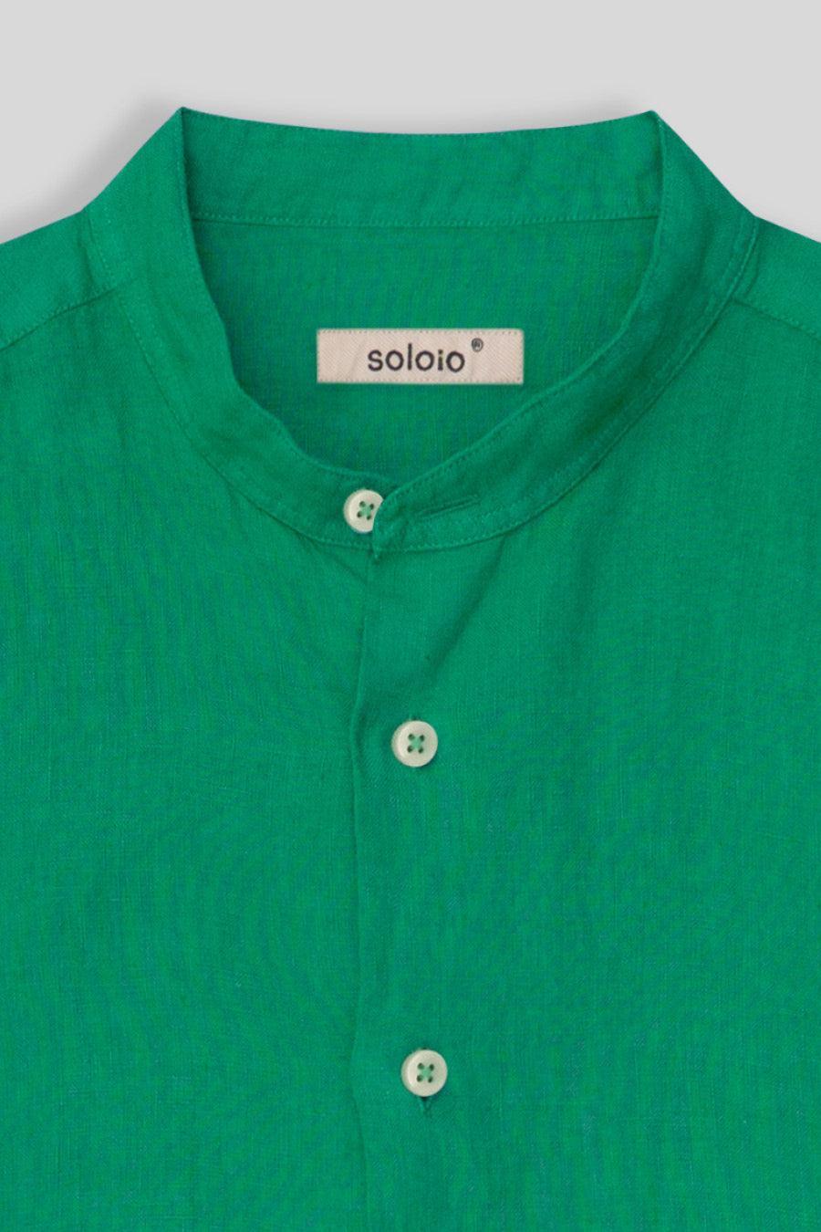 basic linen shirt mao collar green - soloio
