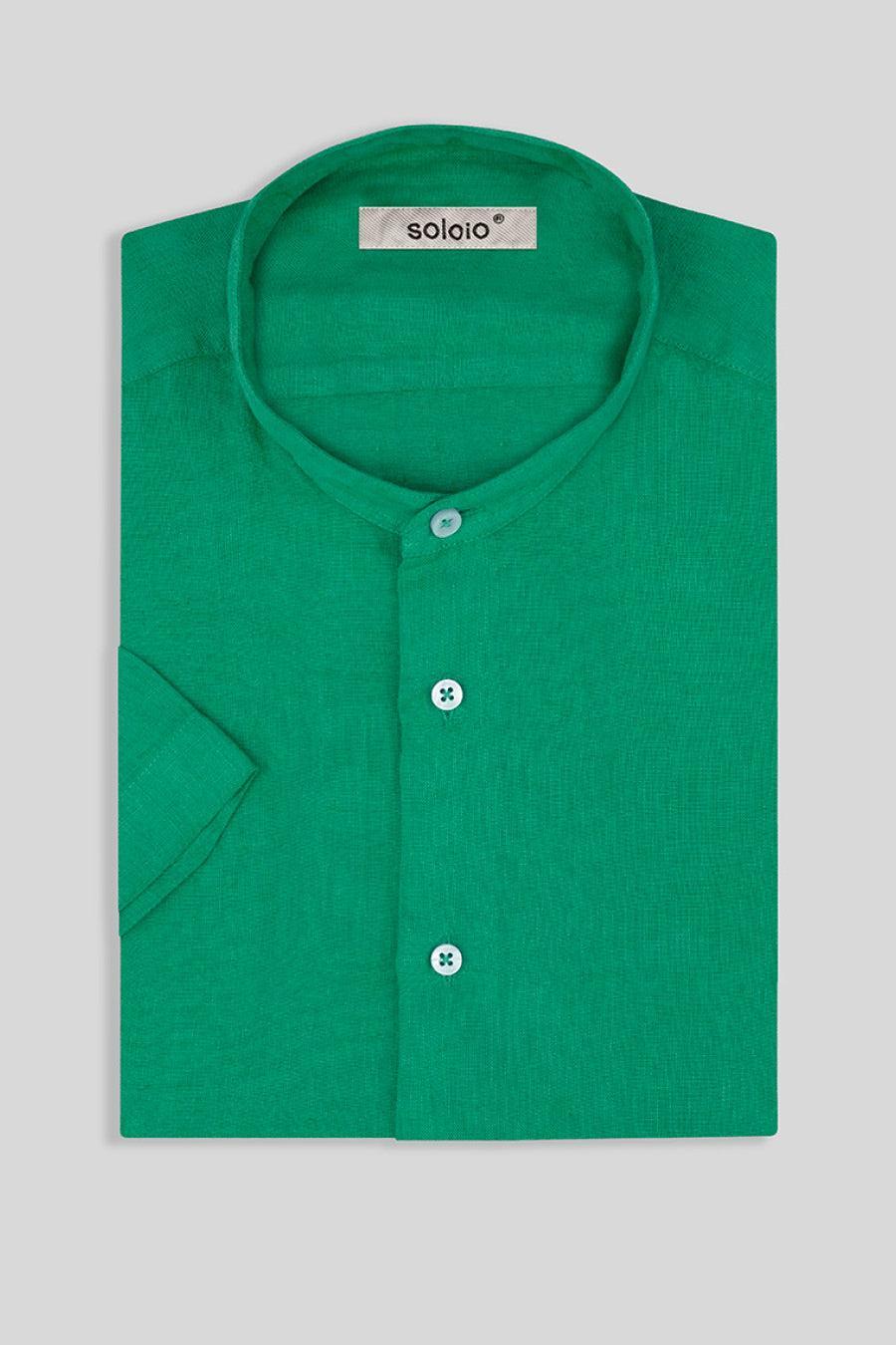 basic linen shirt mao collar green - soloio