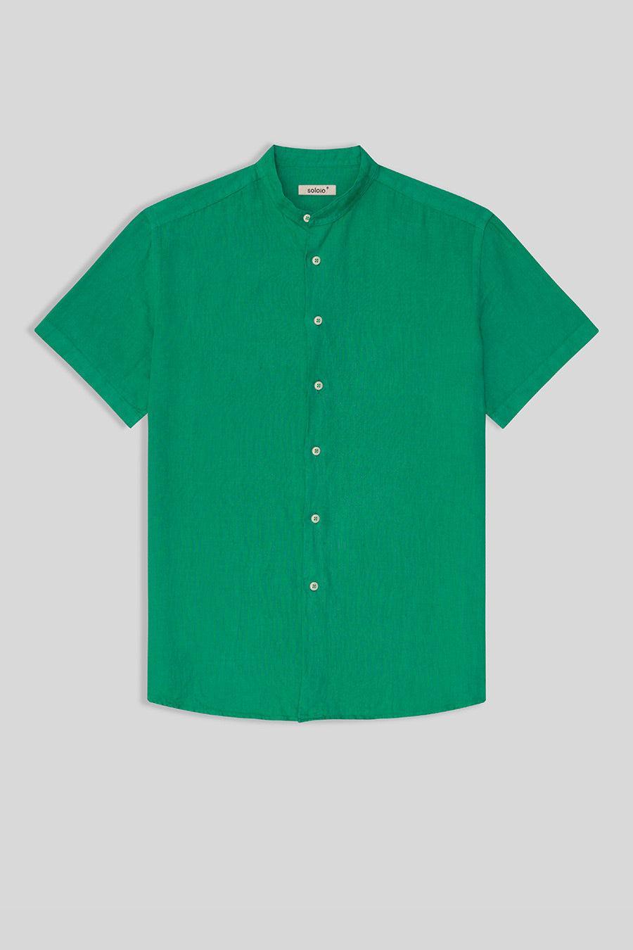 basic linen shirt mao collar green - soloio