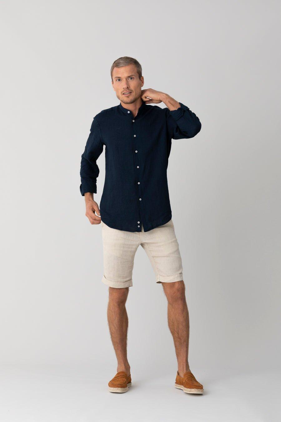 basic linen shirt mao navy - soloio