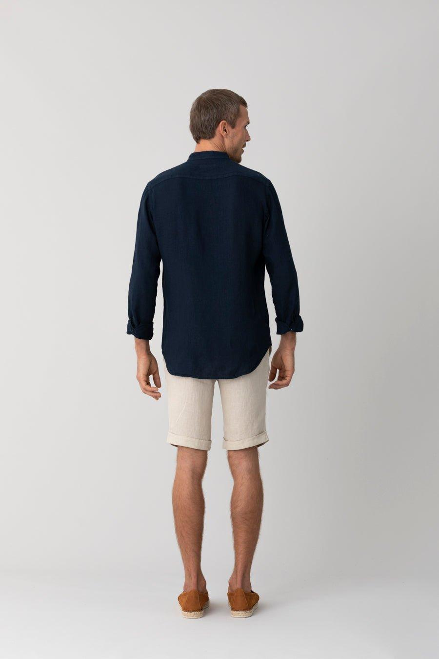 basic linen shirt mao navy - soloio