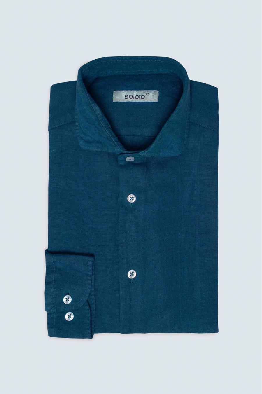 basic linen shirt petrol blue - soloio