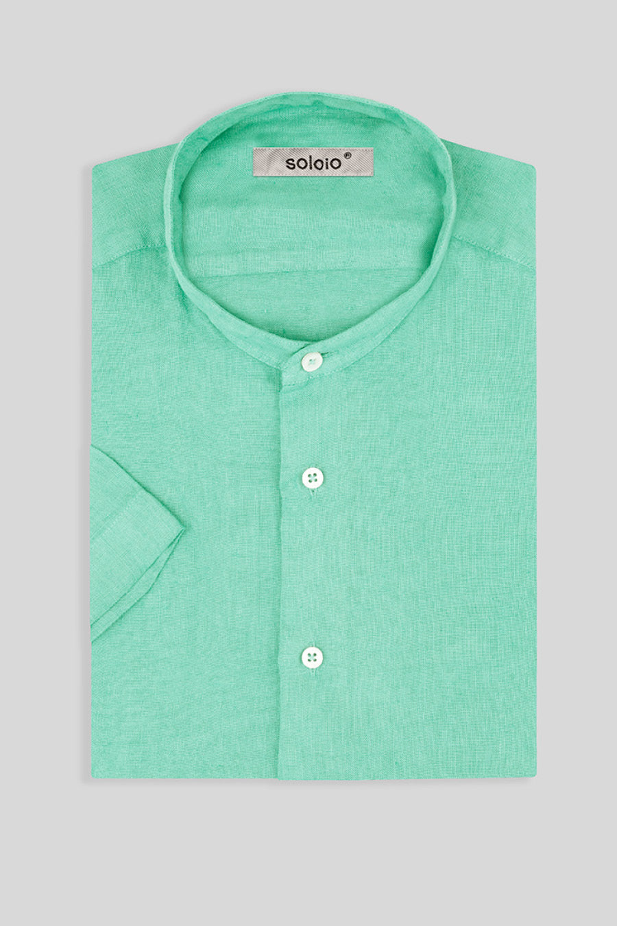 basic linen shirt mao collar turquoise - soloio