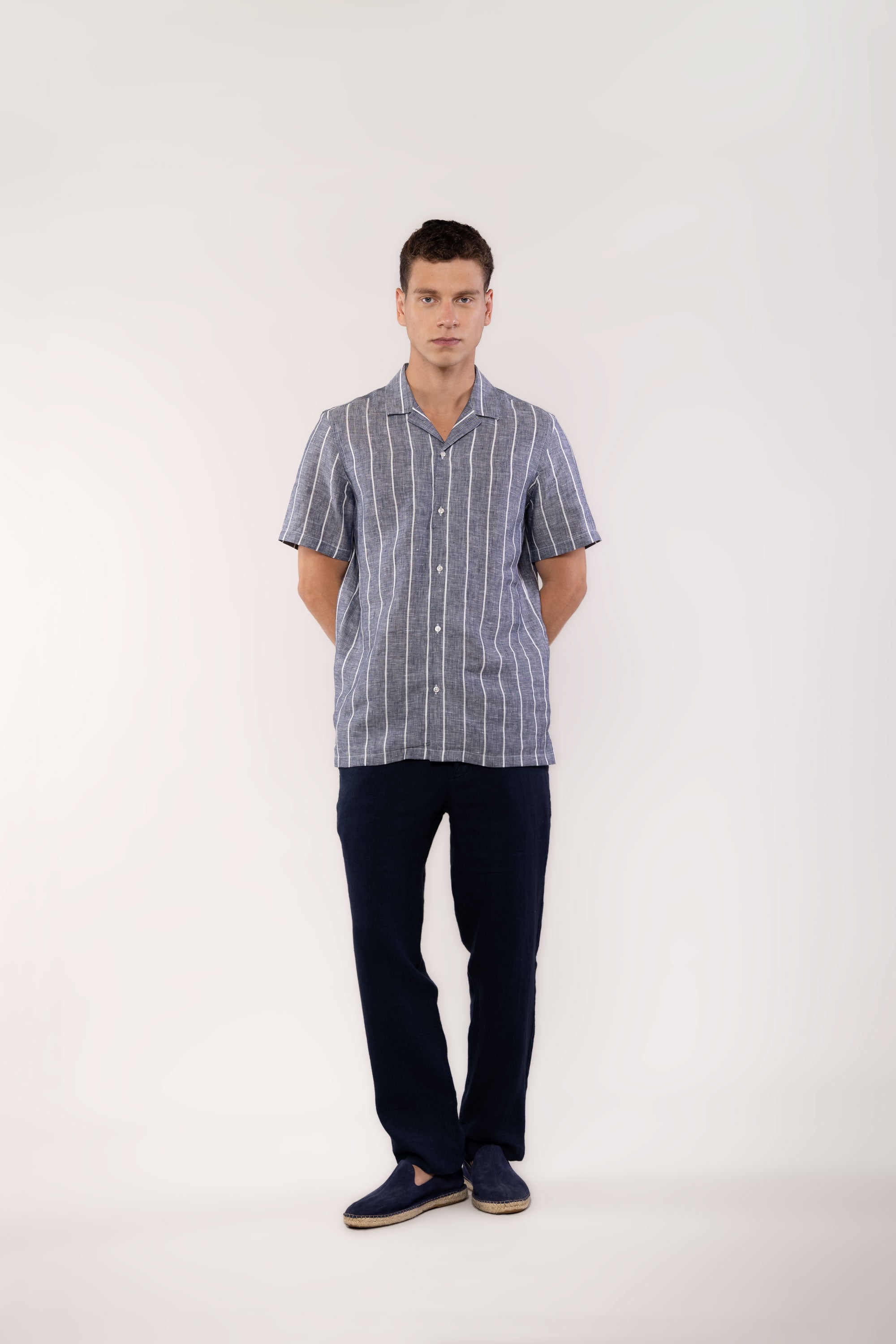 camisa lino lineas gris