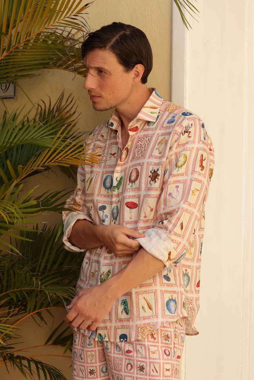 Men's linen shirt white seal