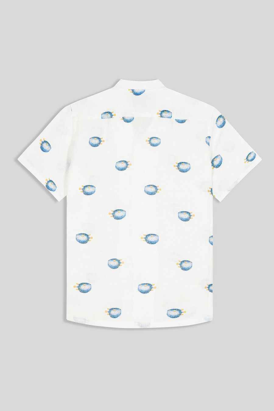 Men's linen shirt with separate pufferfish blue