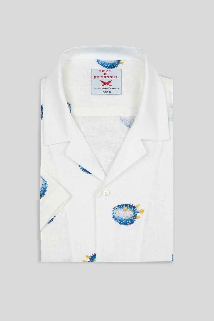 Men's linen shirt with separate pufferfish blue