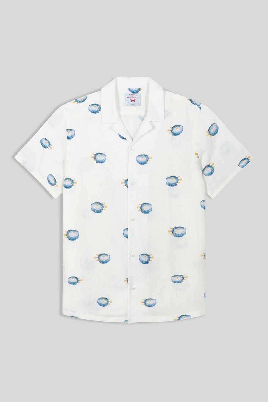 Men's linen shirt with separate pufferfish blue