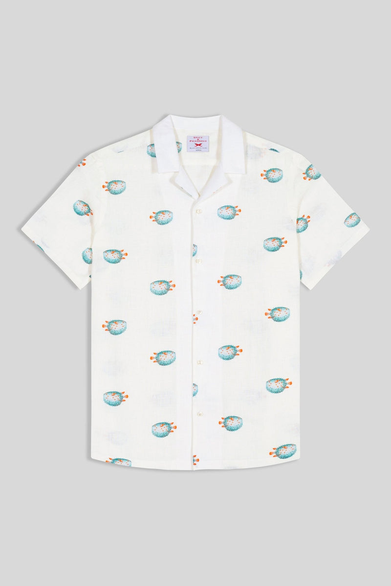 linen shirt with separate pufferfish green - soloio
