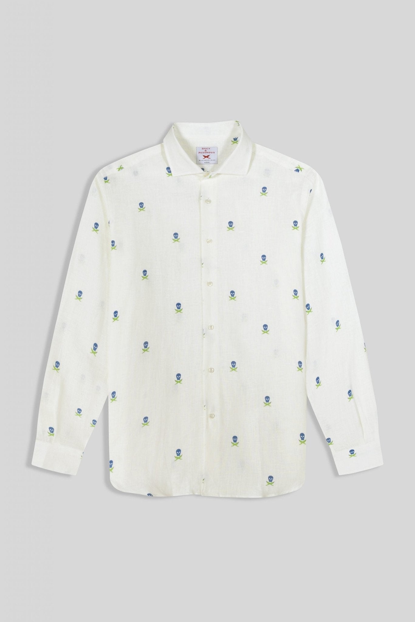 linen shirt separated skulls white - soloio