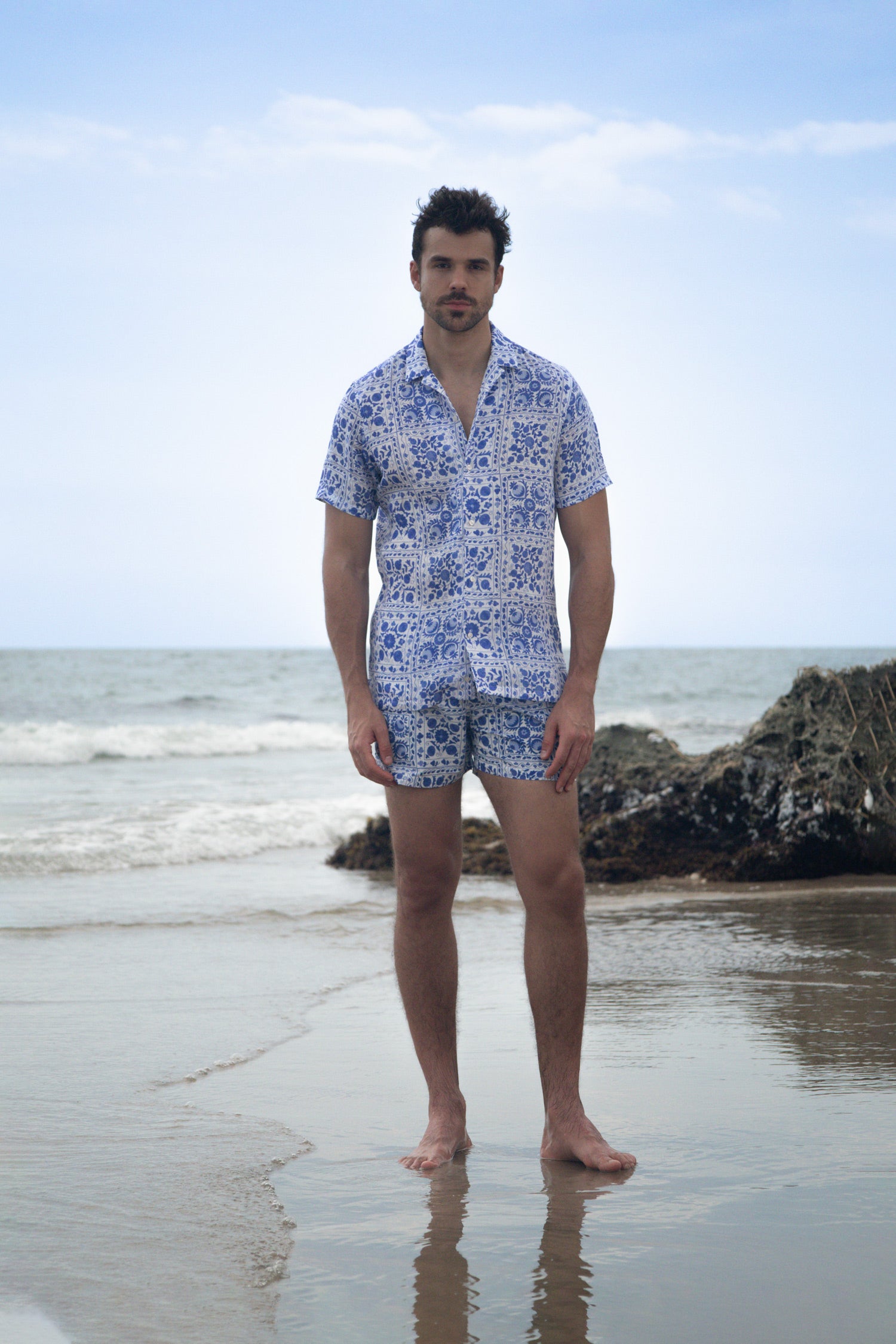 camisa de lino para hombre blanca suzani